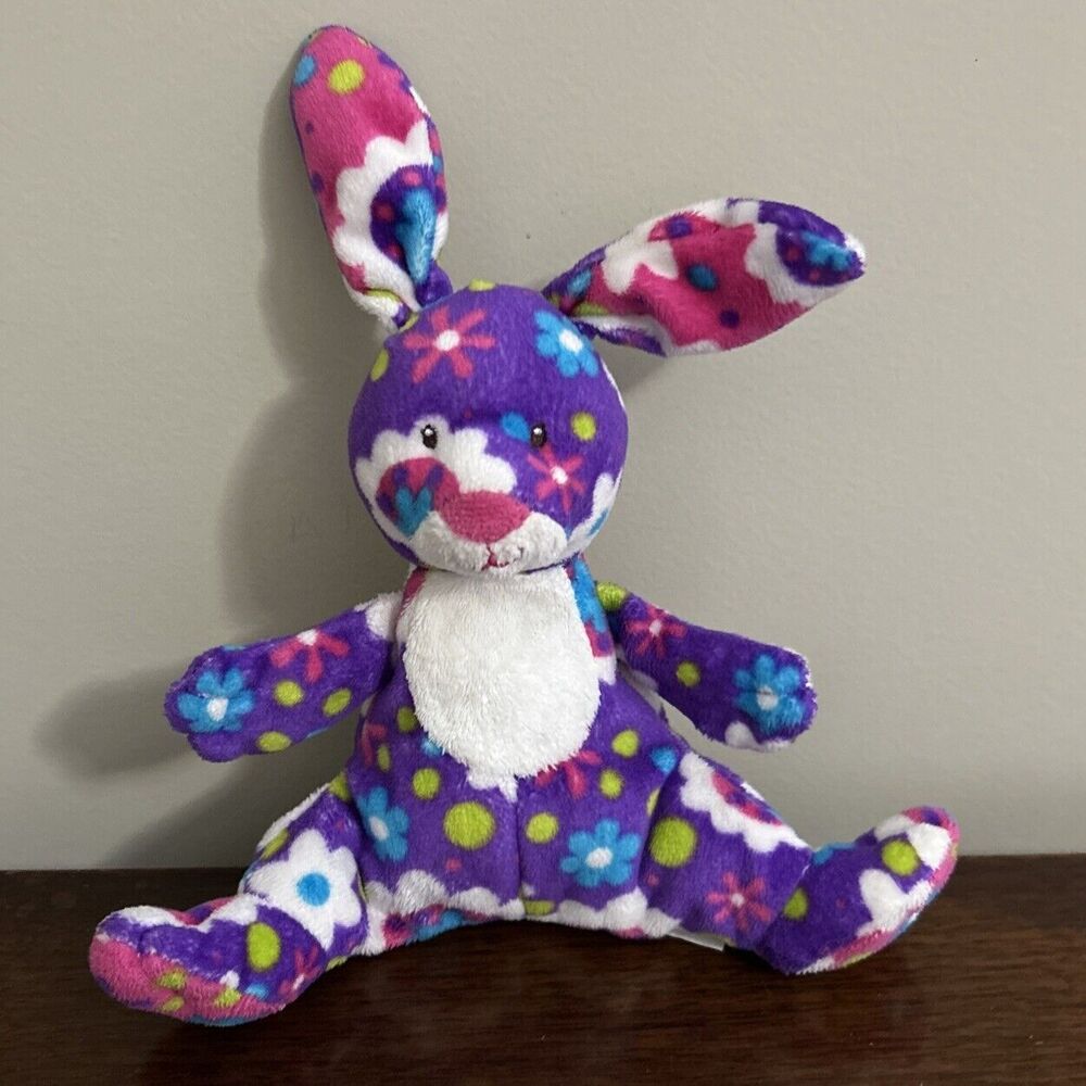Mary Meyer Purple Print Pizzazz Pizazz Gardenia Plush Bunny Rabbit Flowers